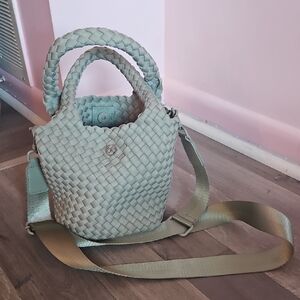 Calia Journey  Woven Handbag in Mint Green With Strap And Pouch